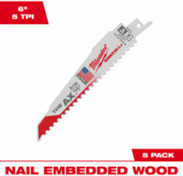 6" 5 TPI AX™ SAWZALL® Blade for Wood with Nails (5 PK)