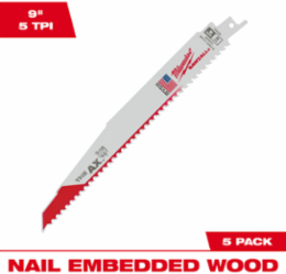 9 Inch 5 TPI AX™ SAWZALL® Blade Set for Wood (5 Pack), Bi-Metal
