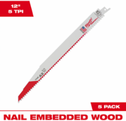 12 Inch 5 TPI AX™ SAWZALL® Blade for Wood with Nails (5 PK)