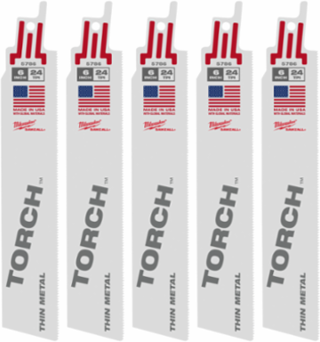 6 Inch 24 TPI TORCH™ SAWZALL® Blade Set for Thin Metal (5 PK)