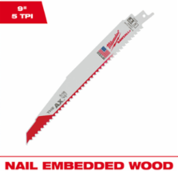 9 Inch 5 TPI AX™ SAWZALL® Blade for Wood with Nails, Bimetal Construction