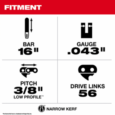 16" 3/8" LOW PROFILE™ Pitch, .043" Gauge Guide Bar