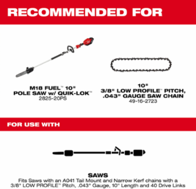 10" 3/8" LOW PROFILE™ Pitch, .043" Gauge Guide Bar
