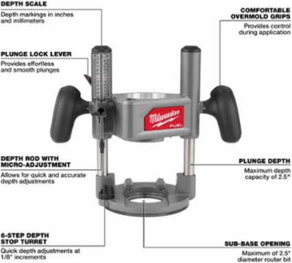 1/2 Inch Router Plunge Base with 2.5 Inch Plunge Depth and Aluminum Body