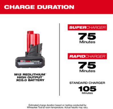 M12 REDLITHIUM HIGH OUTPUT XC5.0 Battery Pack, 5.0 Amp-hour, 12V