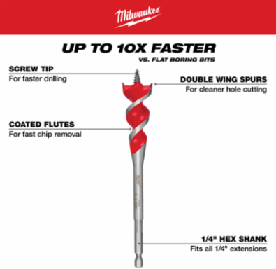 SPEED FEED™ Wood Bit 3/4 Inch x 6 Inch, Alloy Steel, Auger Design
