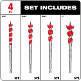 SPEED FEED™ Wood Bit Set - 6-1/2 Inch, High Speed Steel, 4 Pieces, Auger