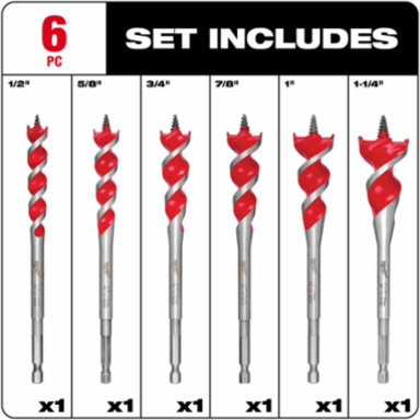 SPEED FEED™ Self-Feeding Wood Bit Set, 6 Pieces, 7/8 In. to 1-1/4 In. Sizes
