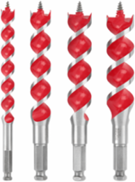 4-Piece 6-1/2 Inch Spur Auger Bit Set, 1/2"-1" Diameter