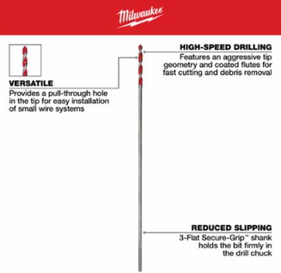 1/4 Inch x 12 Inch High Speed Steel Bellhanger Bit, 3-Flat Shank, Installer