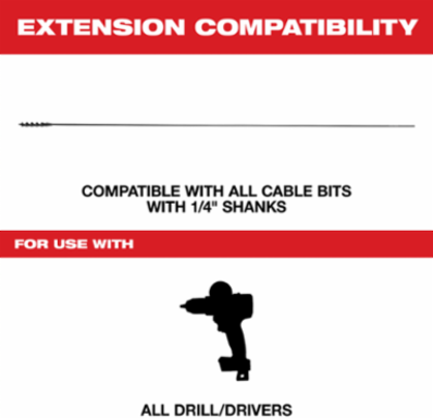 1/4 Inch x 52.5 Inch Flexible Cable Bit Extension, Steel, 3-FLAT SECURE-GRIP™