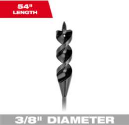 3/8 Inch x 54 Inch Flexible Cable Auger Bit, High Speed Steel, Installer