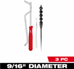 3PC 9/16" x 54" Flexible Cable Auger Bit Set with Placement Tool and Wire Puller