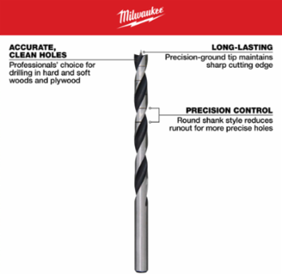 Brad Point Bit, 5/16 Inch Diameter, Alloy Steel, 6.75 Inch Length