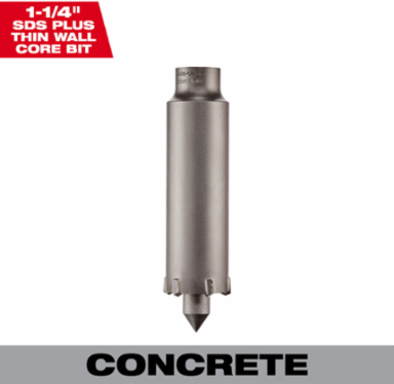 SDS Plus Carbide Tipped Core Bit 1-1/4 Inch, 3-3/16 Inch Depth