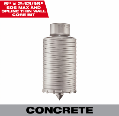 SDS Max Thin Wall Carbide Tipped Core Bit 5 Inch, Usable Depth 3 Inch