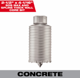 SDS-Max & Spline Carbide Tipped Core Bit 2-1/2 Inch, 4-1/16 Inch Depth