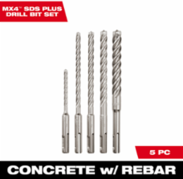 MX4TM 5-Piece SDS-Plus Rotary Hammer Drill Bit Set - Carbide Tipped, 4 Inch Drilling Depth