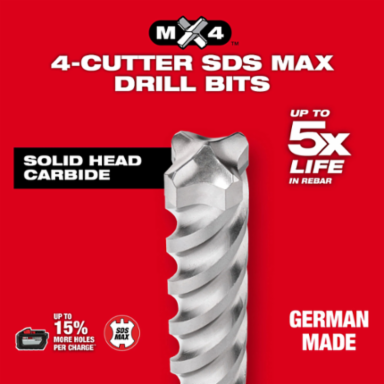 6 PC SDS-Plus MX4TM Masonry Bit Set, Carbide Tipped, 3/16" to 5/8" Sizes