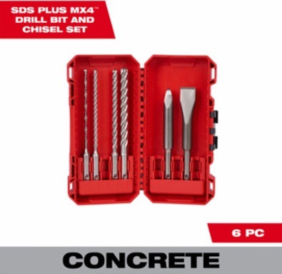 SDS Plus MX4TM 6-Piece Drill & Chisel Kit - Bit Sizes: 5/32", 3/16", 1/4", 3/8", 5-1/2"