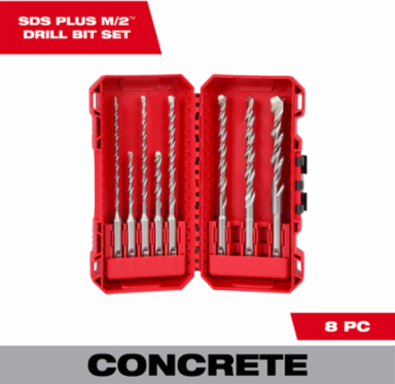 8 PC SDS Plus M/2™ 2-Cutter Drill Bit Kit, Solid Carbide, Includes 5/32" to 1/2" Bits