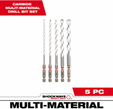 SHOCKWAVE Impact Duty 5-Piece Carbide Multi-Material Drill Bit Set, 5/32" - 3/8" x 6"