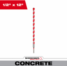 1/2 Inch x 12 Inch SHOCKWAVE™ Carbide Hammer Drill Bit, 10 Inch Depth, 3-Flat Shank