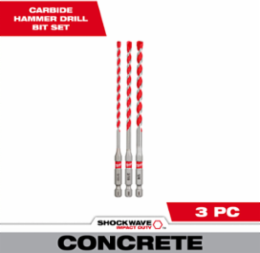 3PC SHOCKWAVE Impact Duty Carbide Hammer Drill Bit Set, 5/32" to 1/4" x 4" x 6"