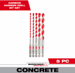 SHOCKWAVE Impact Duty Carbide Hammer Drill Bit Set, 5 Pieces, Masonry, 4 Inch Depth