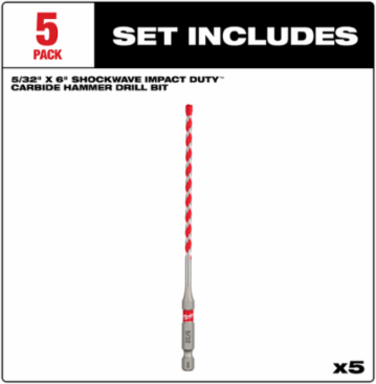 SHOCKWAVE Impact Duty 5/32 Inch x 4 Inch Carbide Hammer Drill Bits (5 PK)