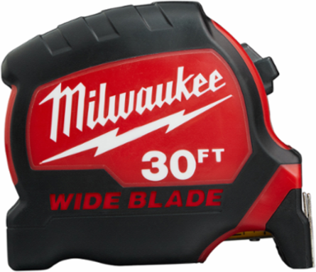 30 Ft Wide Blade Tape Measure, 14 Inch Standout, 2.4 Inch Width
