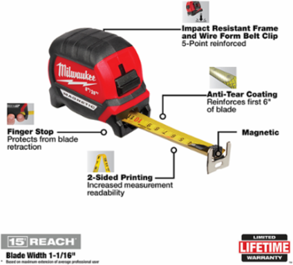 26 Ft Compact Magnetic Tape Measure, Impact-Resistant, Nylon Protection
