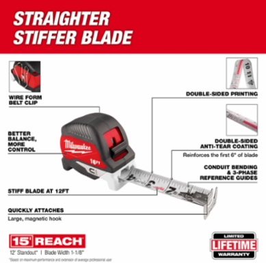 16ft Electrician's Magnetic Tape Measure
