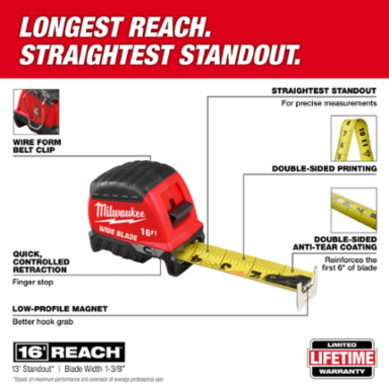 16ft Wide Blade Magnetic Tape Measure