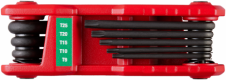 8-Key Folding Hex Key Set - Torx, Durable Black Oxide Steel, Comfortable Handle