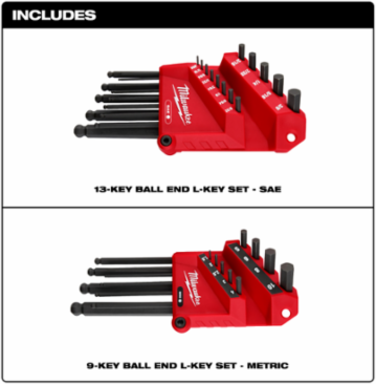 22-Key L-Style Hex Key Set with Ball Ends, SAE/Metric Sizes