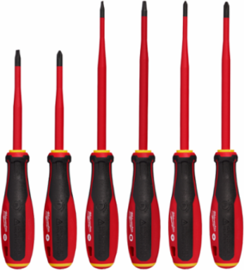 6pc 1000V Insulated Slim Tip Screwdriver Set, Includes 1/4" x 4" & #2 PH x 4"