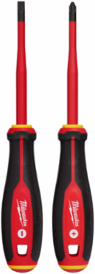 2pc 1000V Insulated Slim Tip Screwdriver Set, 4 Inch & 6 Inch Lengths, Rubber Handle