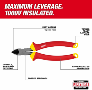 1000V Insulated 8 Inch Diagonal Cutting Pliers, 0.72 lbs, Tapered Nose
