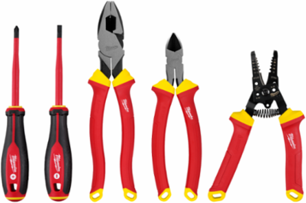 5-Piece 1000V Insulated Hand Tool Set with 9" Lineman's & 8" Diagonal Pliers