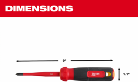 4-in-1 1000V Insulated Slim Tip Screwdriver, 12.68 Inch Length, 5 Inch Handle