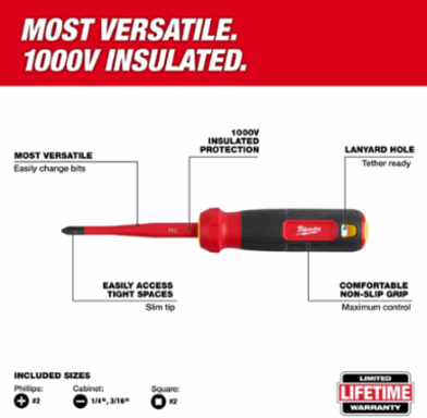4-in-1 1000V Insulated Slim Tip Screwdriver, 12.68 Inch Length, 5 Inch Handle