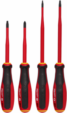 4pc 1000V Insulated Slim Tip Screwdriver Set, Includes 1/4" x 4" & #2 PH x 4"