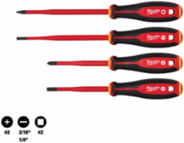 4pc 1000V Insulated Slim Tip Screwdriver Set, Includes 1/4" x 4" & #2 PH x 4"