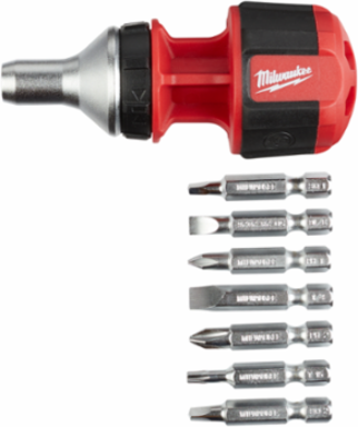 8-in-1 Compact Ratcheting Multi-Bit Driver, 4.55 Inch Length, 1/4 Inch Drive