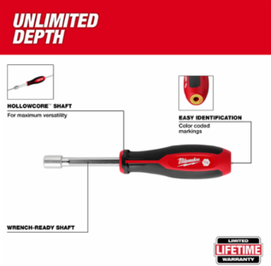 7pc SAE HollowCore™ Nut Driver Set, Includes 1/4" to 9/16" Sizes, Forged Steel Shanks