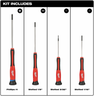 4-Piece Precision Screwdriver Set with Chrome Plated Steel Tips and 4" Length