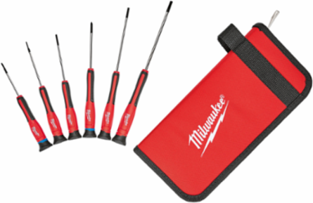 Precision Screwdriver Set with Chrome Plated Tips, 6 Pieces, Rubber Overmold Handles