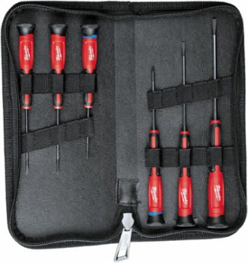 Precision Screwdriver Set with Chrome Plated Tips, 6 Pieces, Rubber Overmold Handles