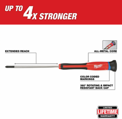 Precision Screwdriver Set with Chrome Plated Tips, 6 Pieces, Rubber Overmold Handles